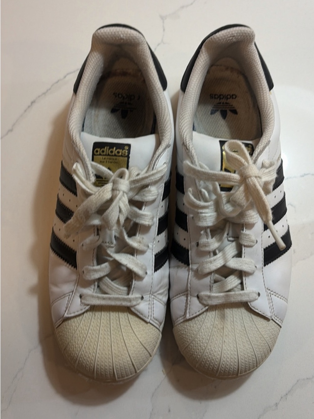 adidas White Sneakers with Black Three Stripes